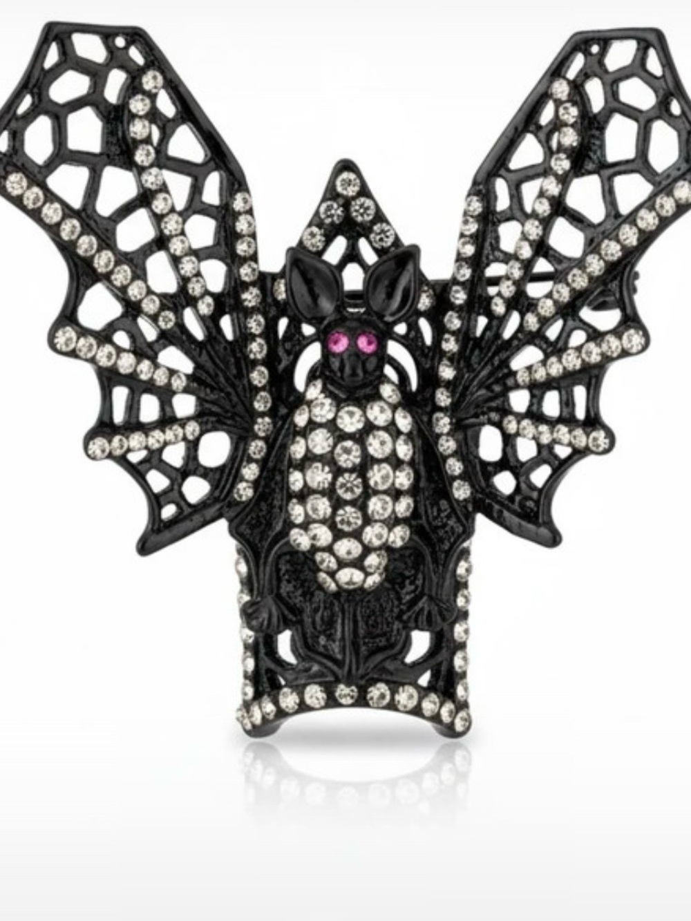 Zara Black Bat Ring with Clear Crystals and Pink Eyes